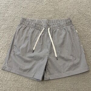 Onia Charles Seersucker Swim Trunks Mens Larged Blue White Striped Mesh Lined